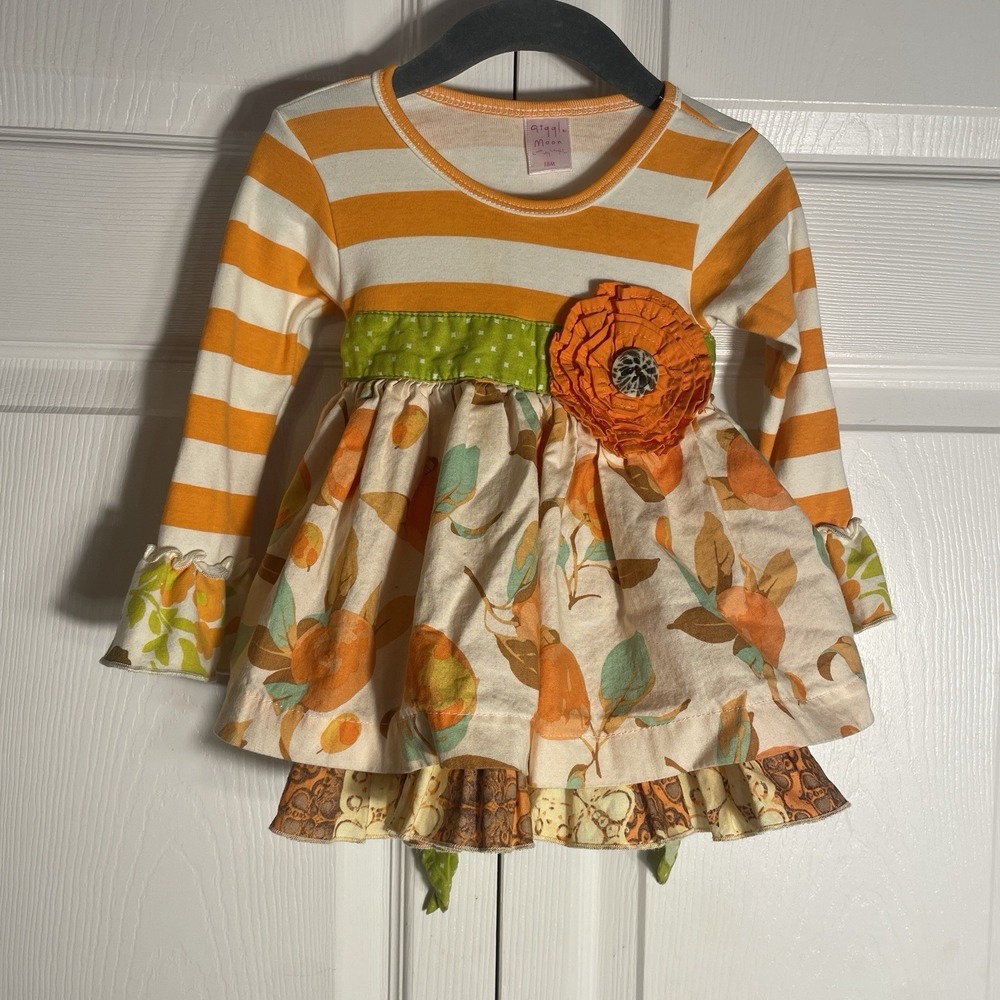 Giggle Moon Thanksgiving Fall Dress Girls 18 Mos Mixed Pattern Layered Flower